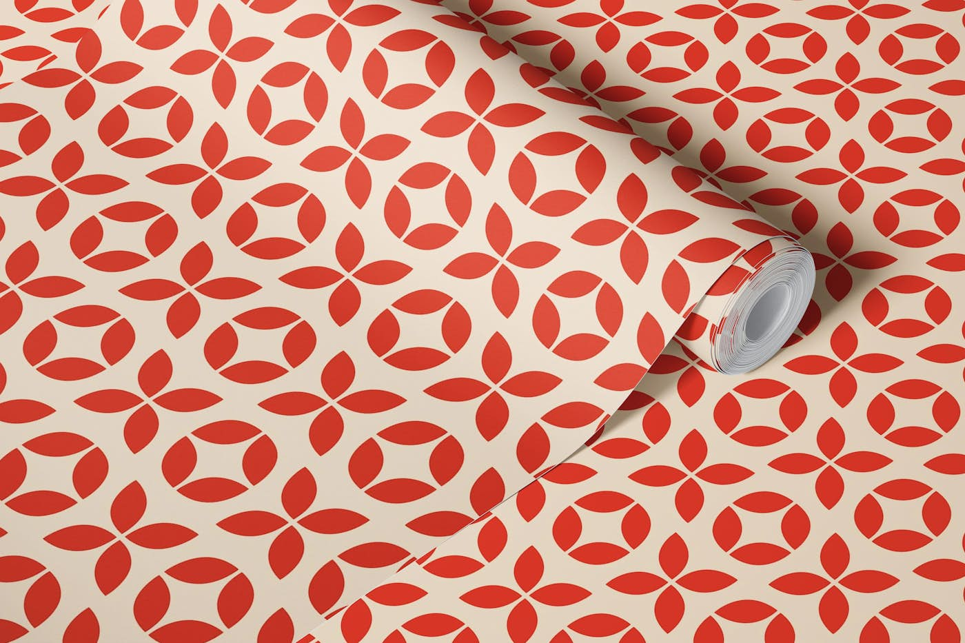 Mid Century Shapes in Red wallpaper roll