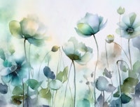 Ethereal Meadow Watercolor Flowers Blue Green ταπετσαρία