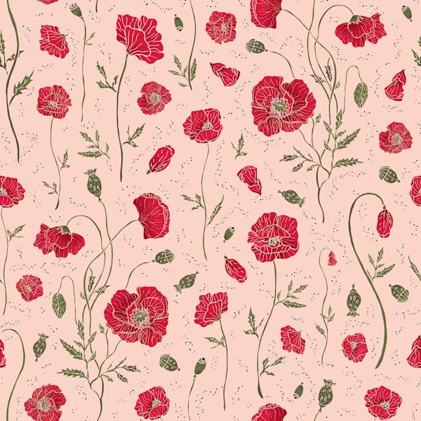 Poppies Garden Pink Background
