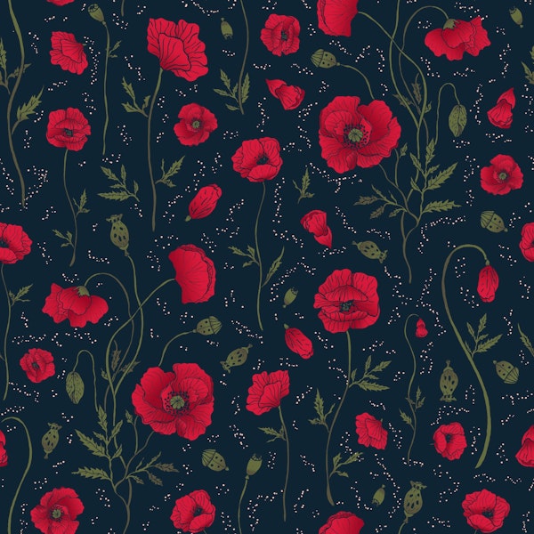 Poppies Garden Navy Background