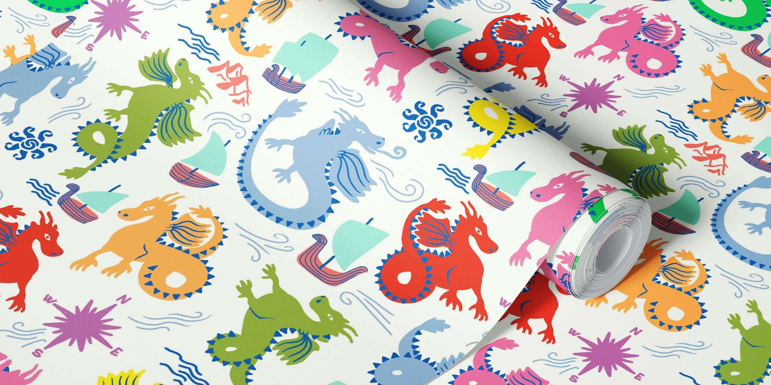 Rainbow dragon wallpaper displayed in a room