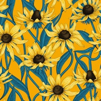 Yellow Rudbekia on yellow tapet