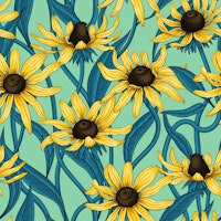 Yellow Rudbekia on jade green tapet