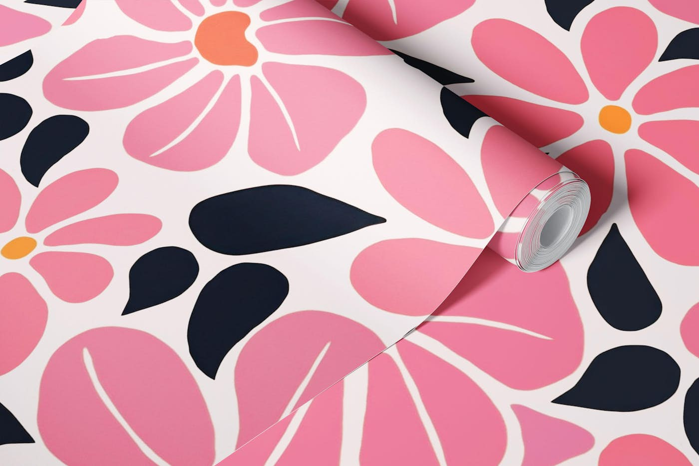 Retro Pink Groovy Flower Meadow wallpaper roll