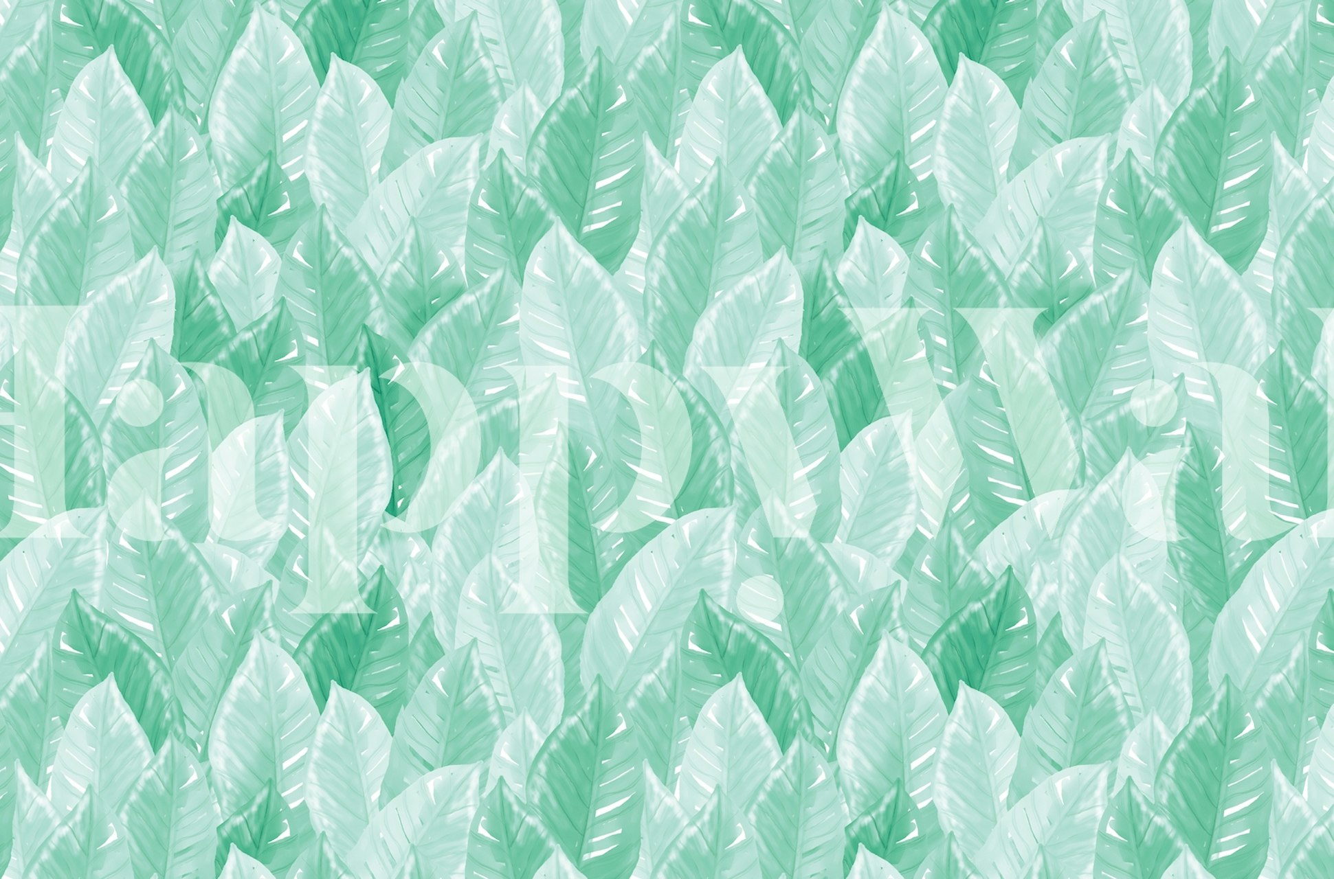 Akvarellivihreät lehdet seinämaalaus sisustukseen