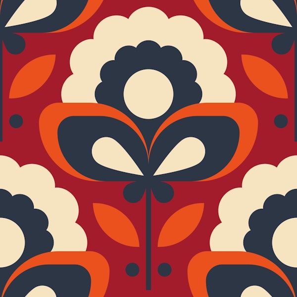 2709 A - retro flowers, red