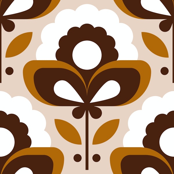 2709 B - retro flowers, creme / beige / brown