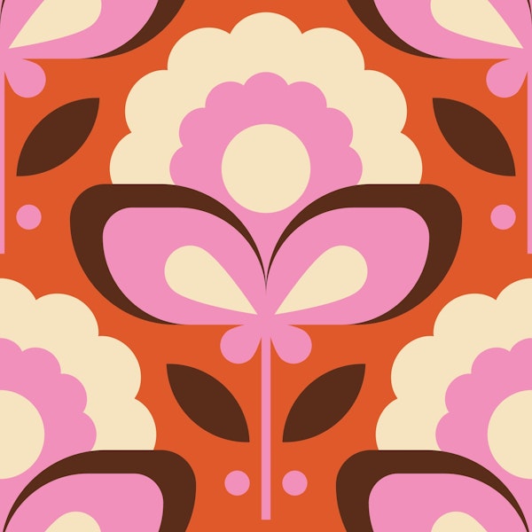 Retro pink orange flowers / 2709 C