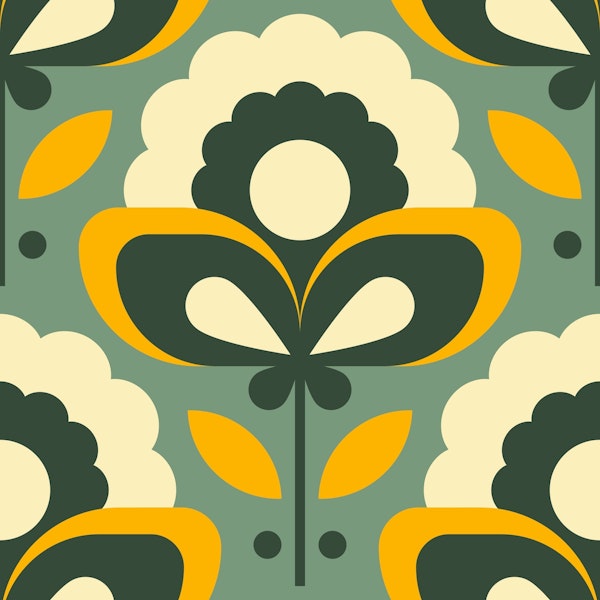 Retro daisies pattern / yellow sage green (2709 D)