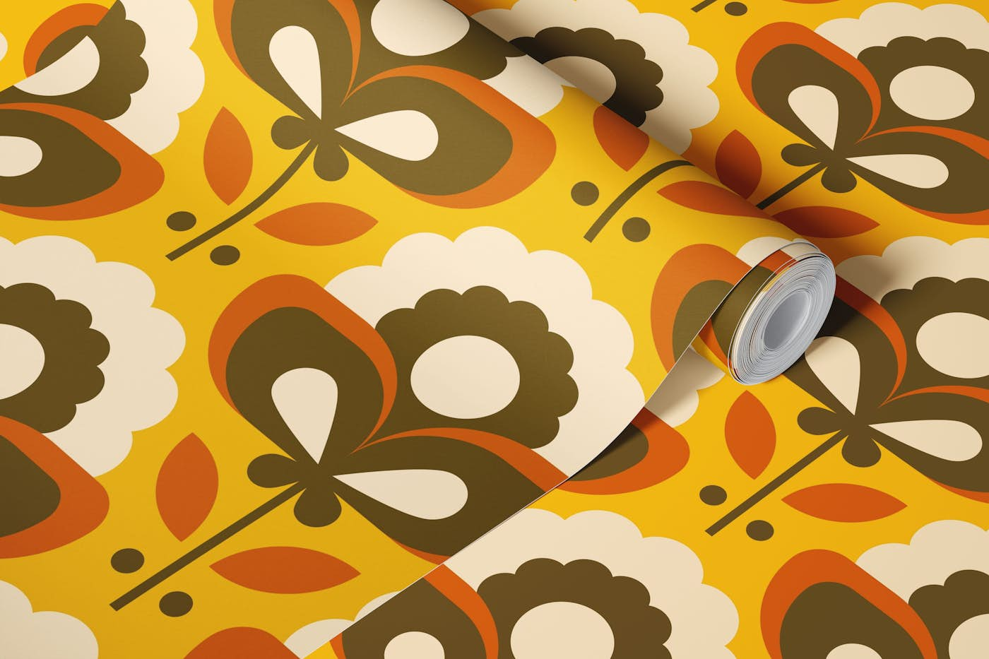 Yellow golden brown flowers pattern (2709 E) wallpaper roll