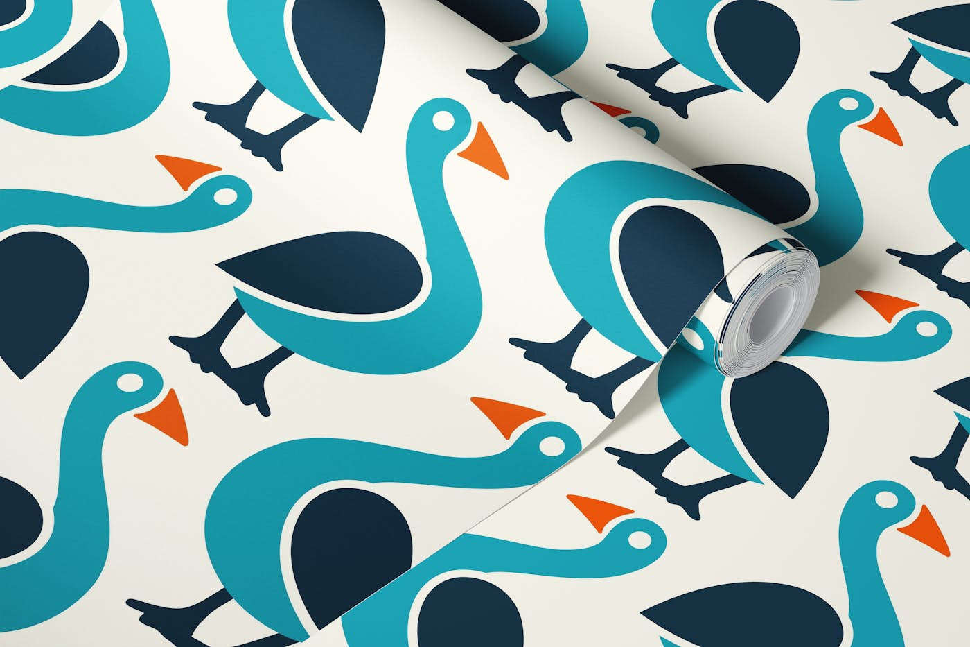 Funny blue goose pattern (2718 B) wallpaper roll