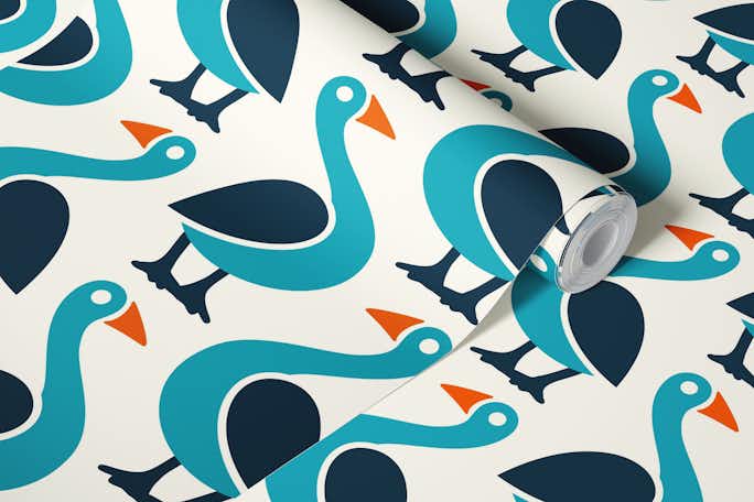 Funny blue goose pattern (2718 B)wallpaper roll