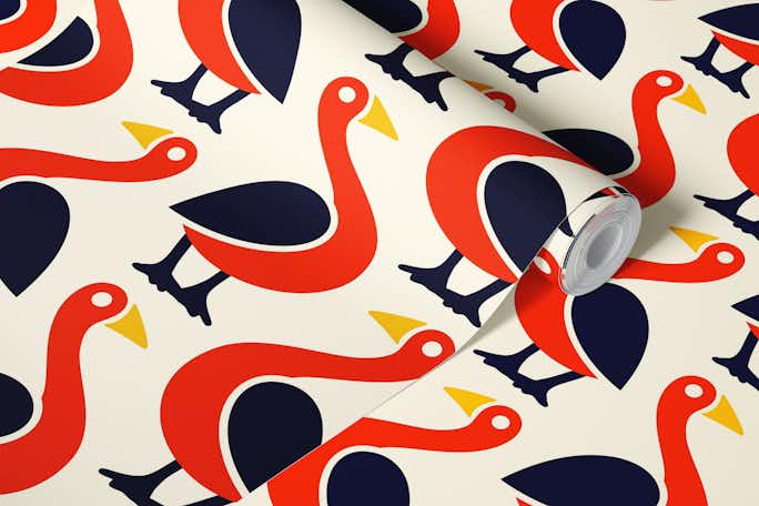 Funny red goose pattern (2718 D)wallpaper roll