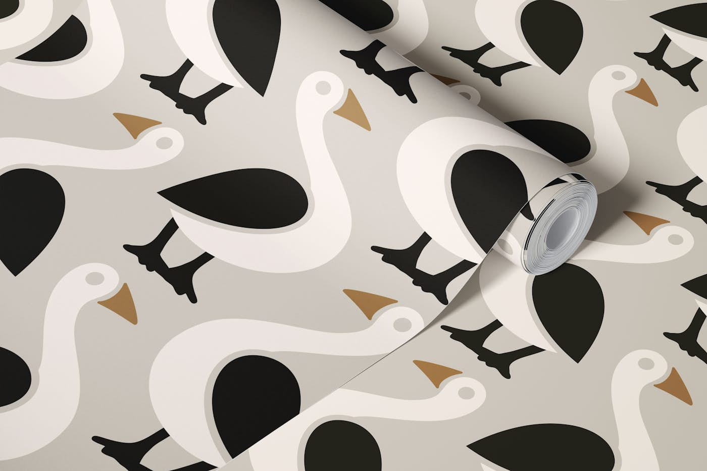 Funny goose pattern / neutral brown creme (2718 E) wallpaper roll