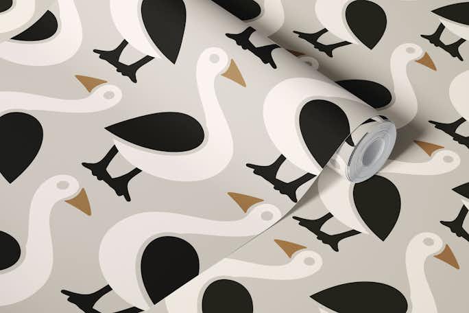 Funny goose pattern / neutral brown creme (2718 E)wallpaper roll