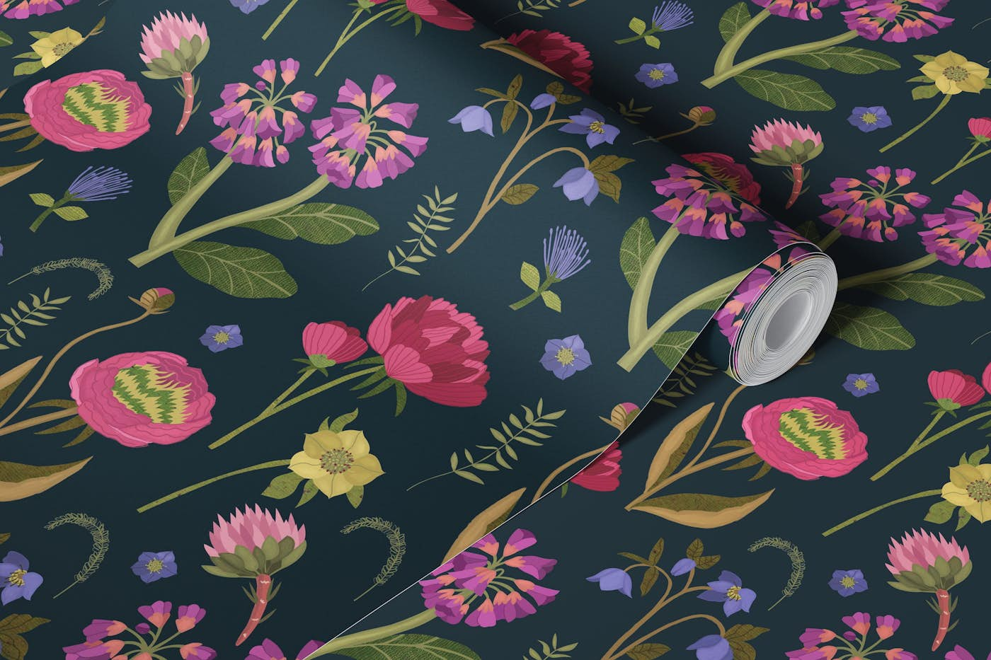 Vintage Botanique - Dark Blue - Pattern wallpaper roll