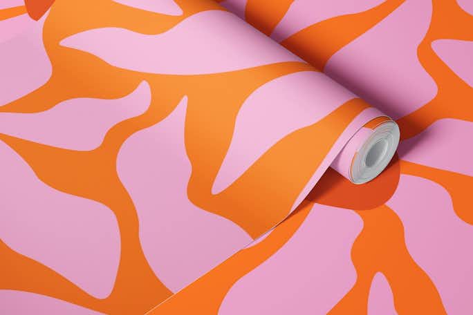 Orange and Pink Abstract Groovy Floralwallpaper roll