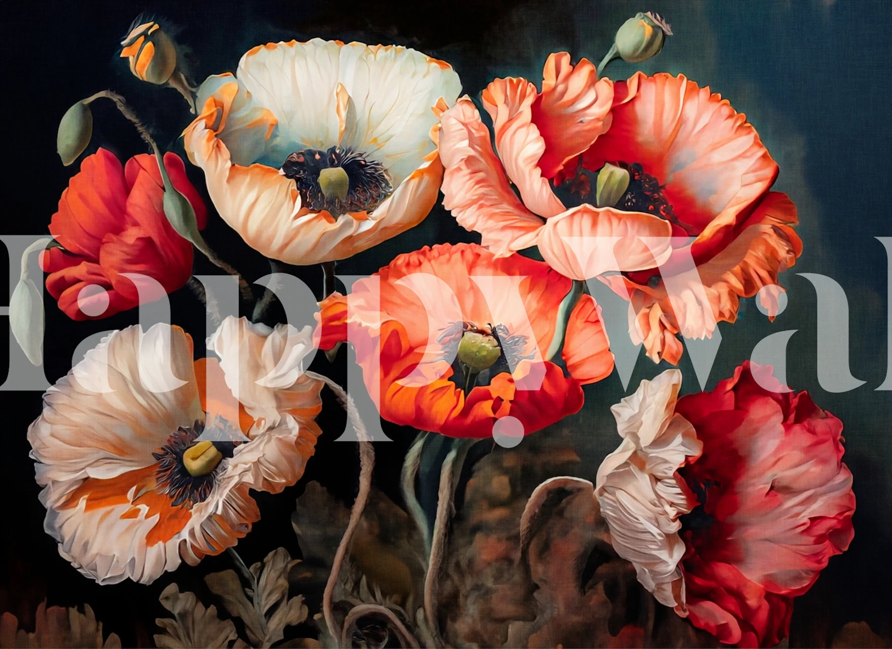 Red vintage poppies tapet i et rum