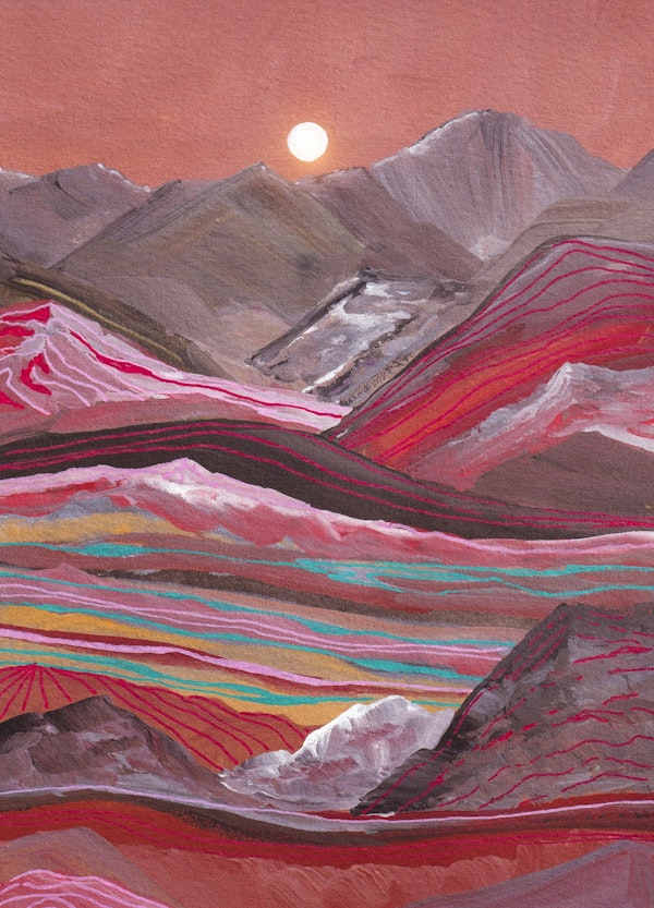 Rainbow Mountains And Full Moon