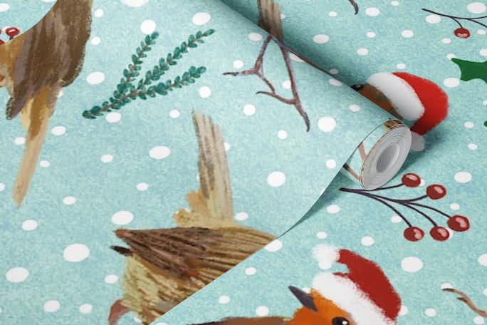 Robin Birds in Winterwallpaper roll