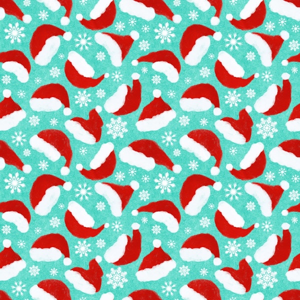 Santa Hats on Light Blue Background