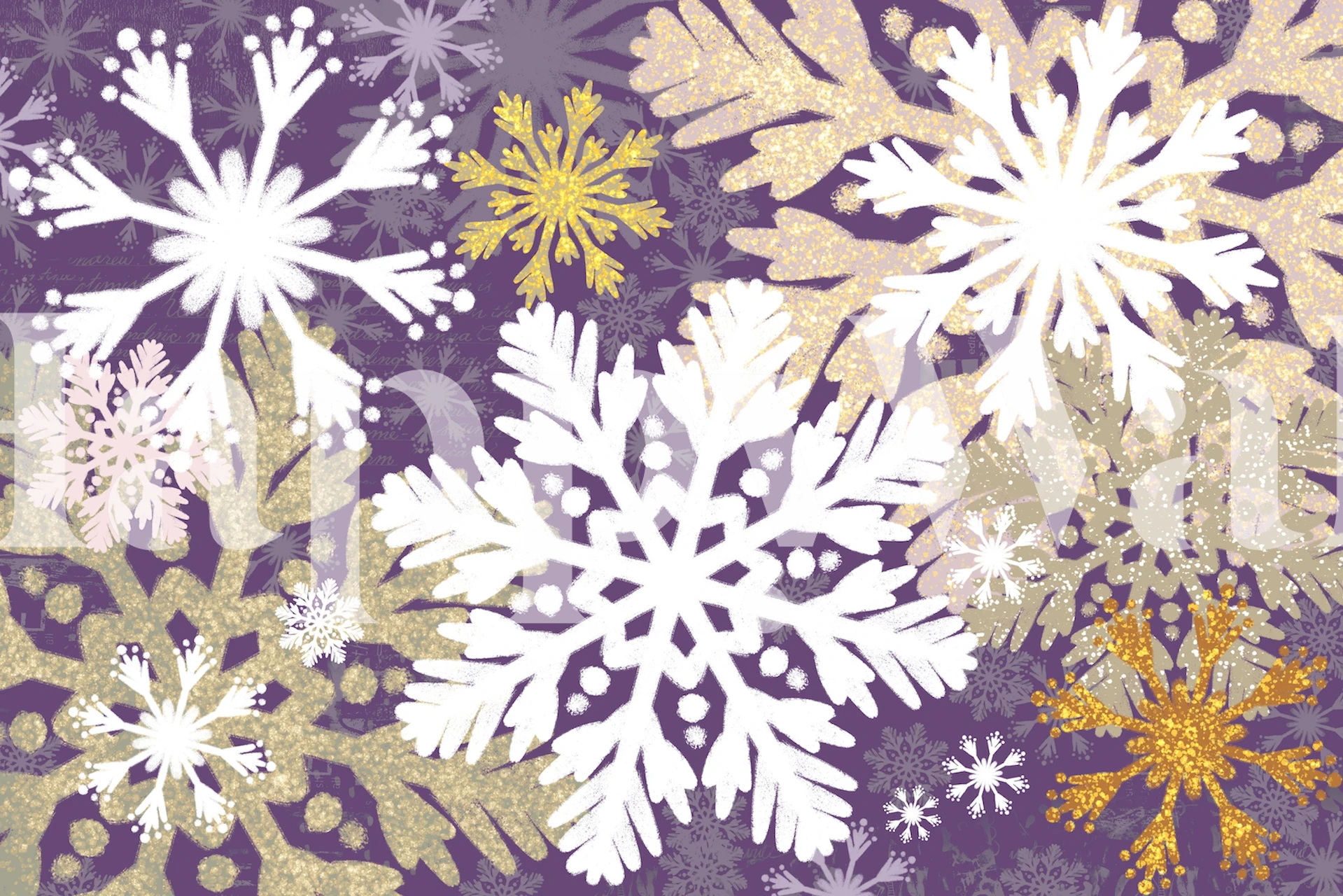 White and gold snowflakes on a purple background wallpaper