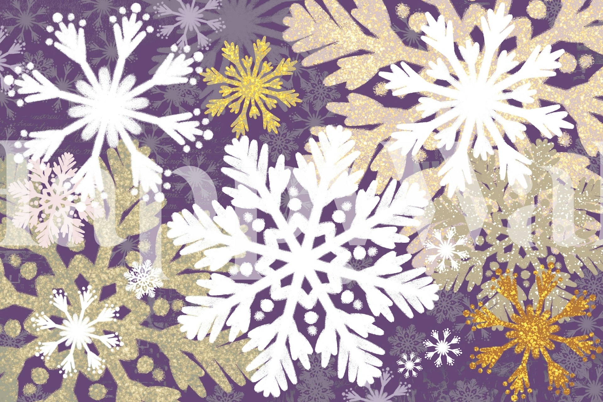 White and gold snowflakes on a purple background wallpaper