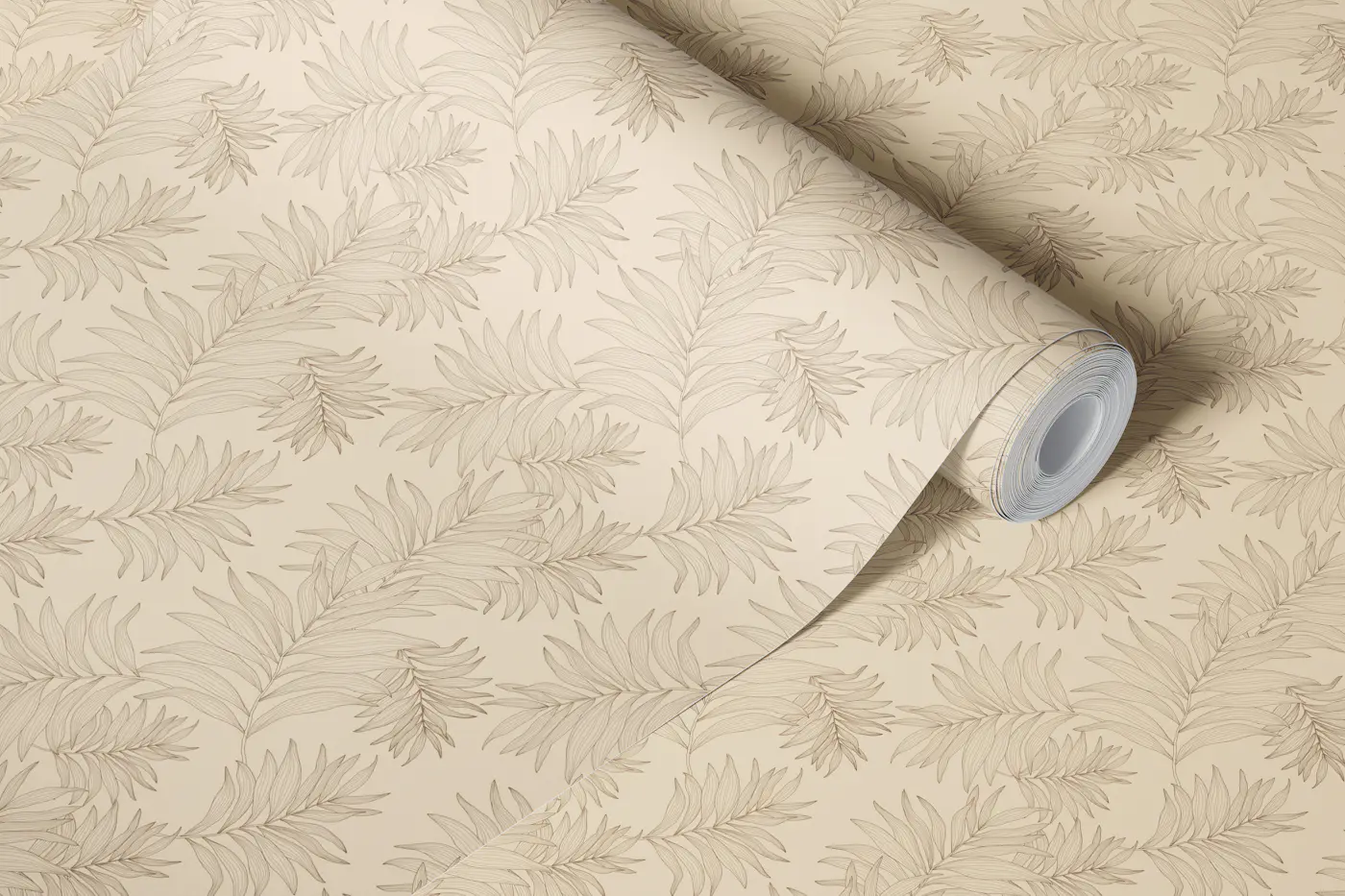 Vintage Leaf Line Art Beige wallpaper roll