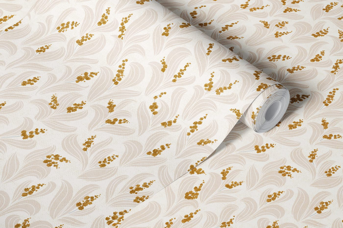 Natural flow lily of the valley mustard light wallpaper roll