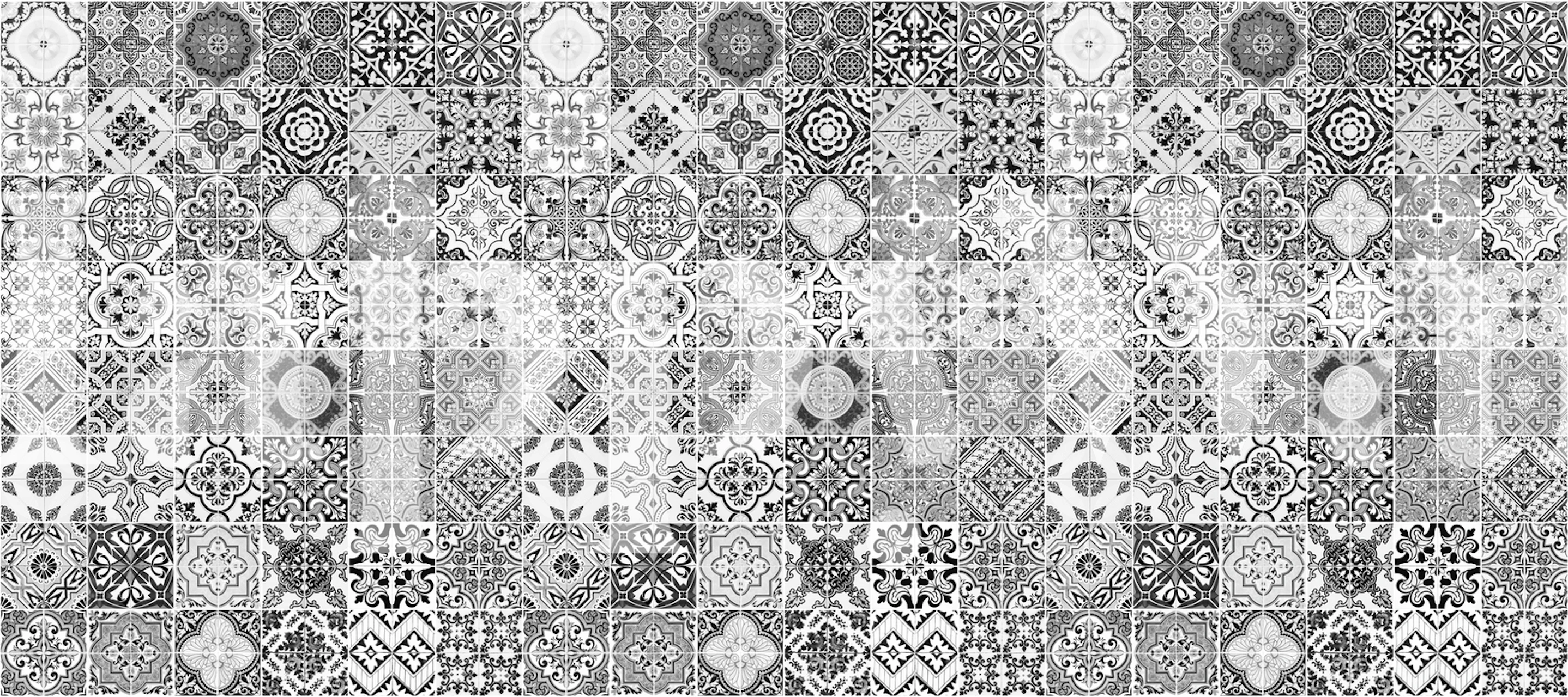Moroccan tile pattern wallpaper in black and white colors