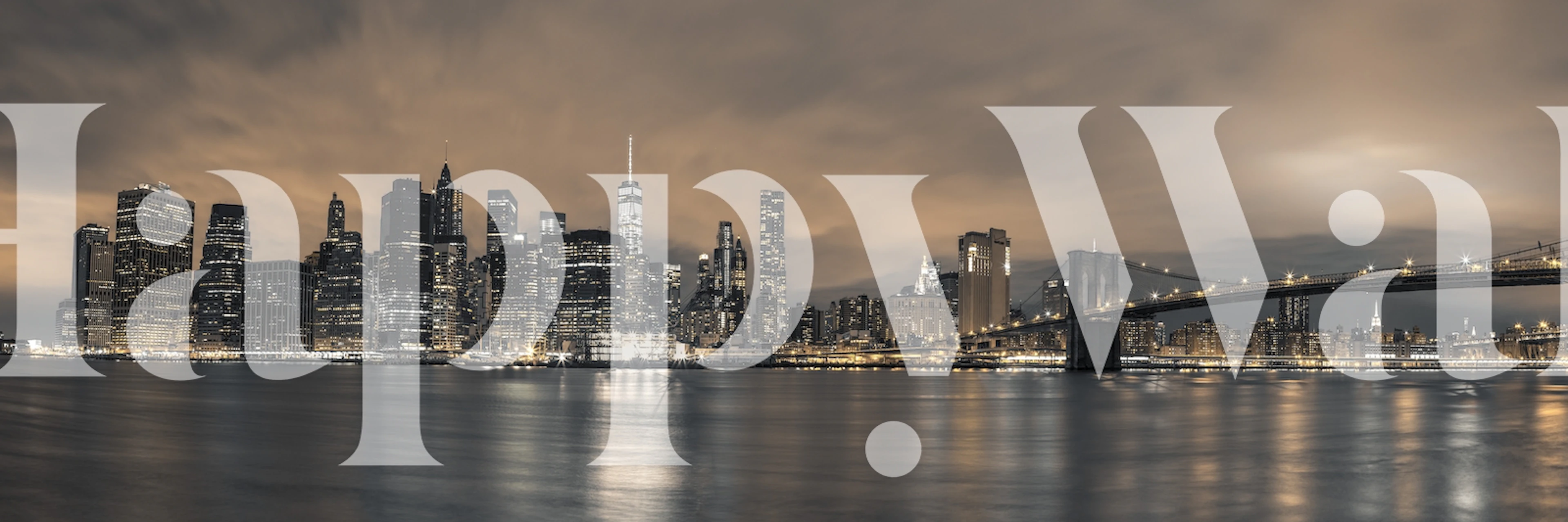 Black and white city skyline with bridge and buildings wallpaper