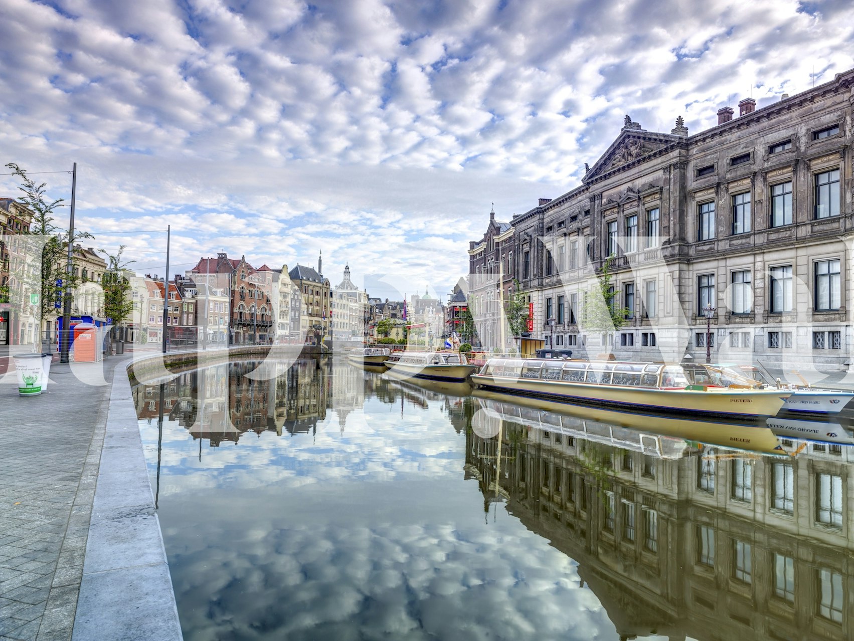Artistic Amsterdam canal with watercolor effect wall mural