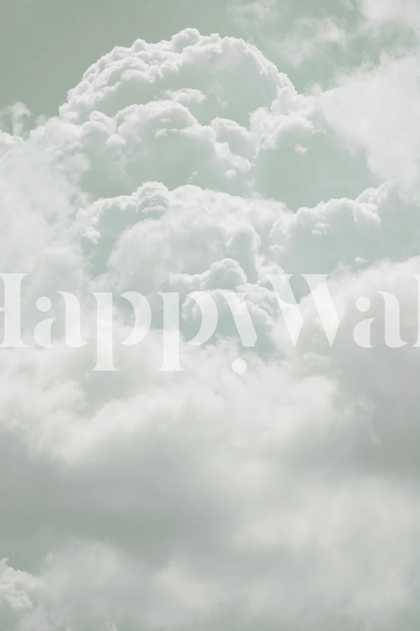 Fluffy white clouds wall mural in shades of blue and white
