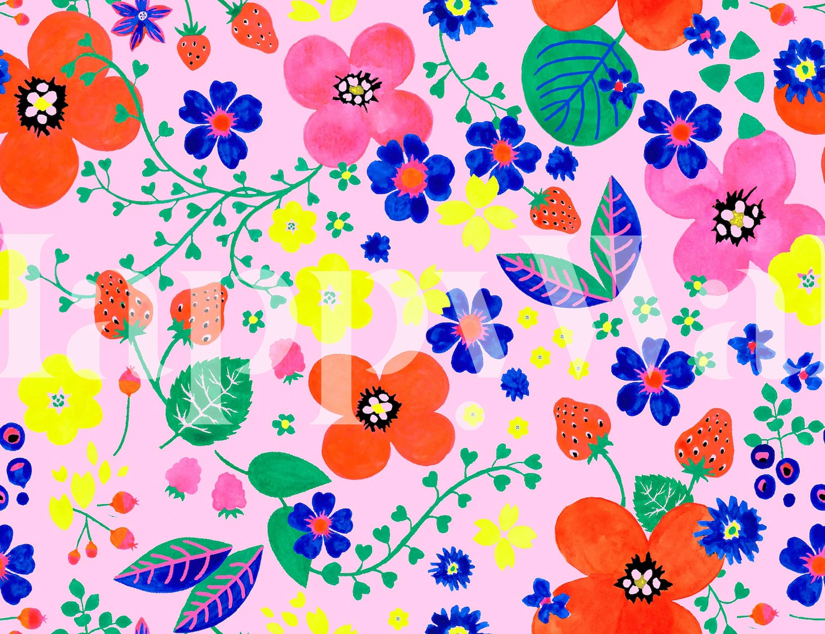 Fargerik Flower Berries tapet i et rom