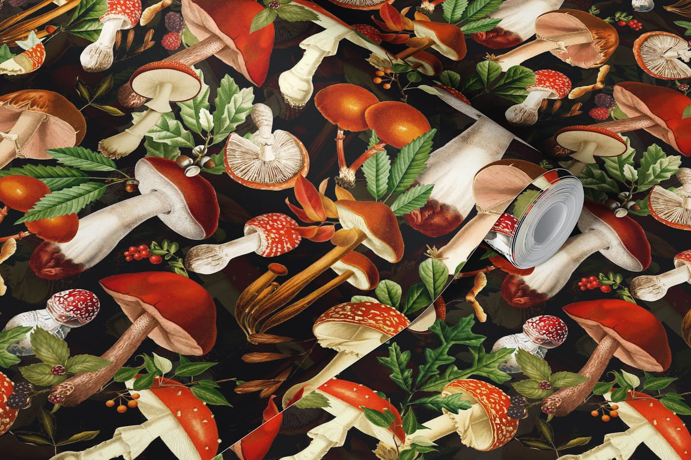 Vintage Opulent Autumnal Mushroom Dance wallpaper roll