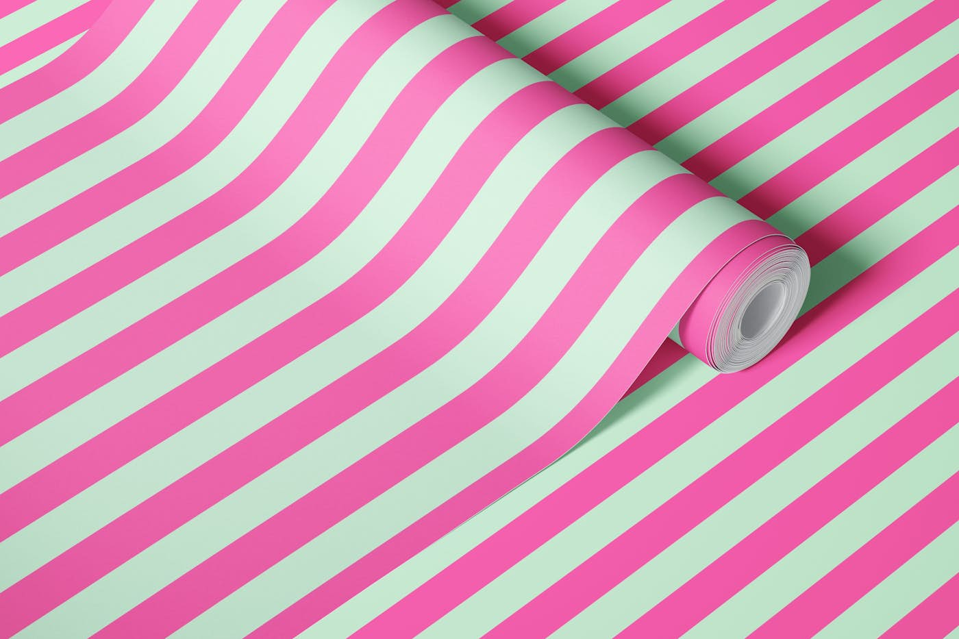 Pink and Mint stripes wallpaper roll