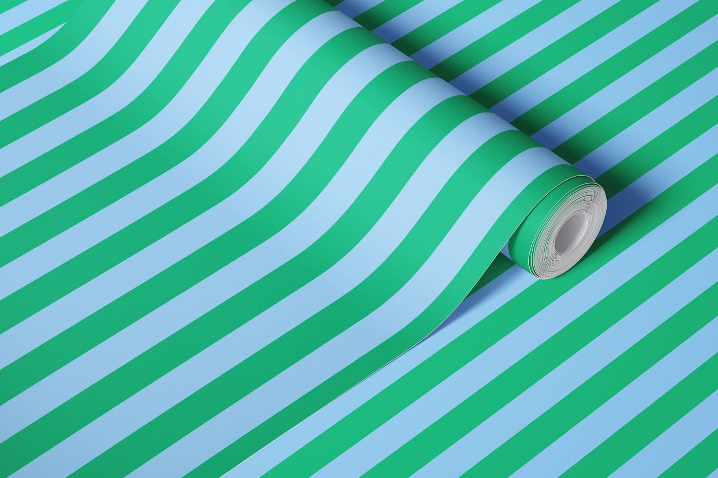 Green and blue stripes wallpaper roll