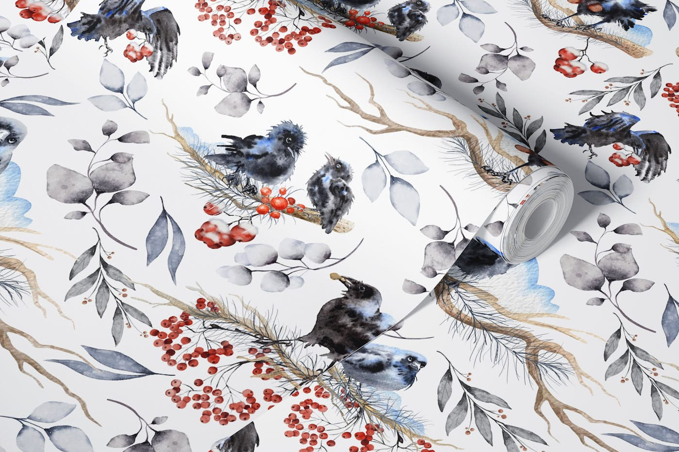 Watercolor Winter Birds wallpaper roll