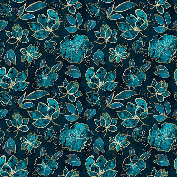 Flower Pattern In Turquoise Gold