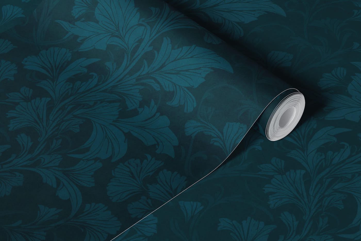 William Morris Style Flourish Damask Teal wallpaper roll