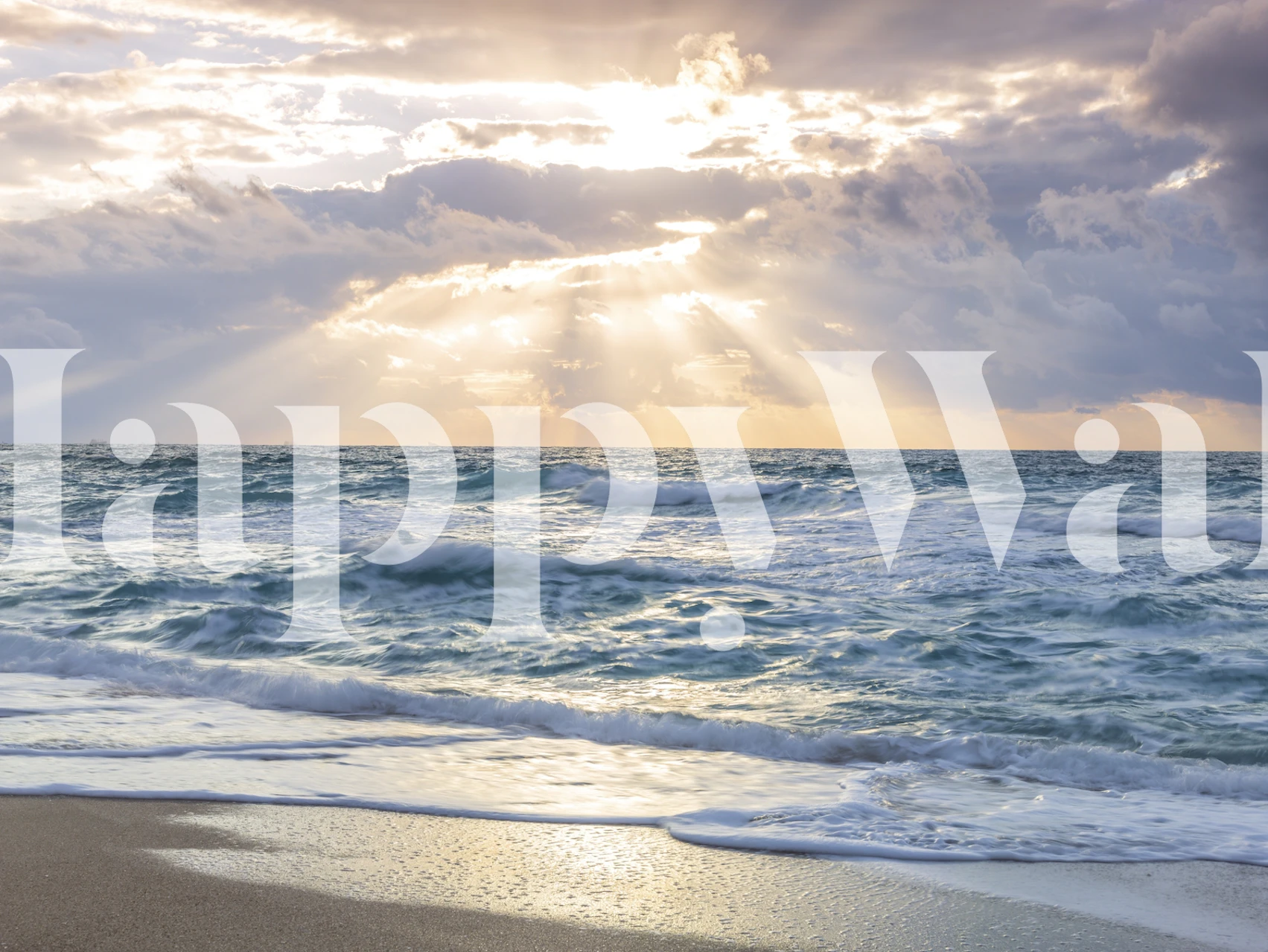 Solnedgangsstrandvægmaleri med glødende tusmørkefarver og rolige havbølger
