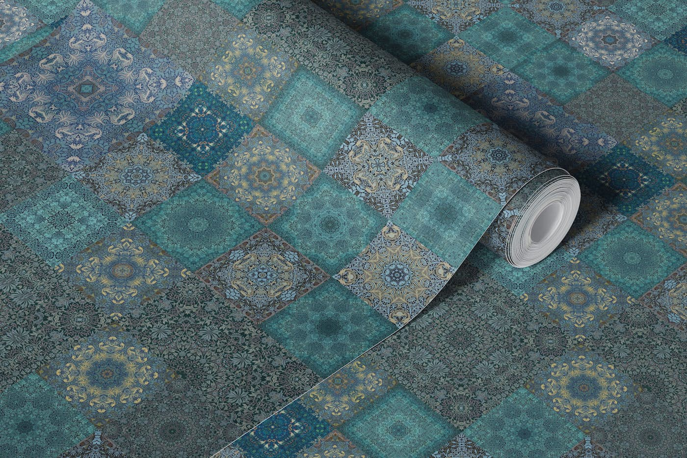 William Morris Quilt Design Turquoise wallpaper roll