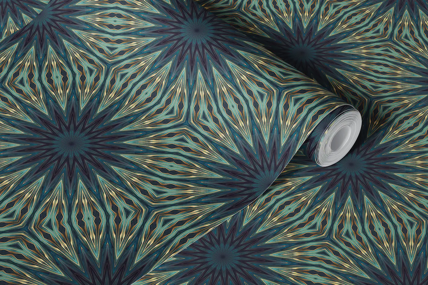 Oriental Inspired Tiles Mediterranean Green wallpaper roll