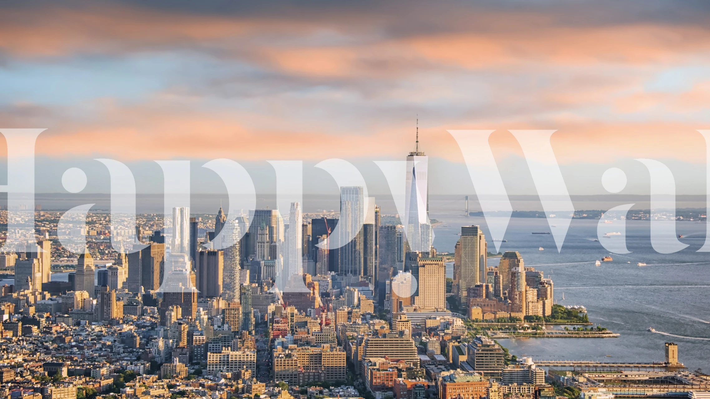 Orange New York skyline wallpaper in a room