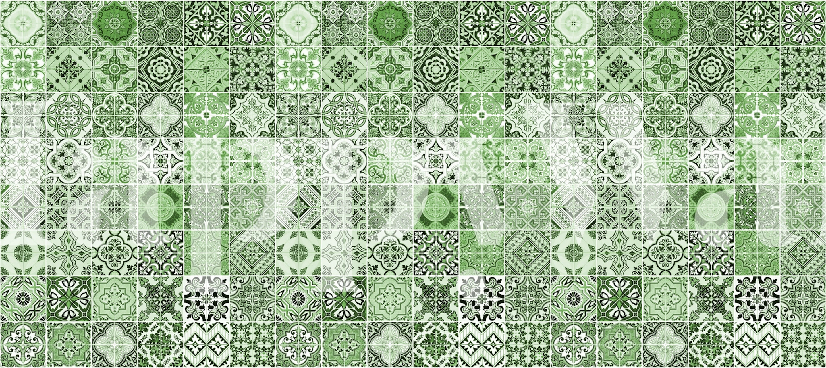Geometric tile pattern in green and black wallpaper