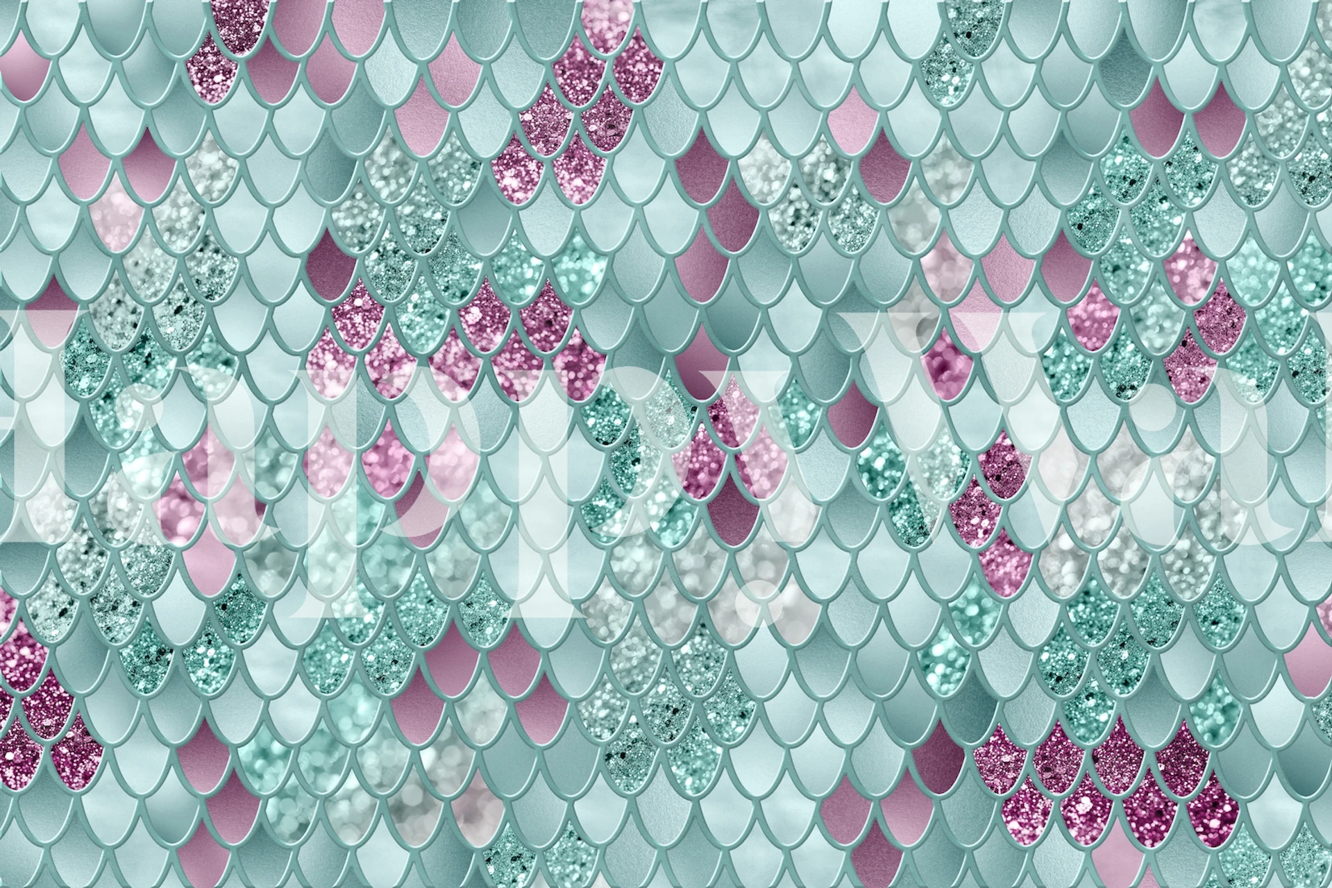 Mermaid scales pattern in aqua, pink, and silver hues wallpaper