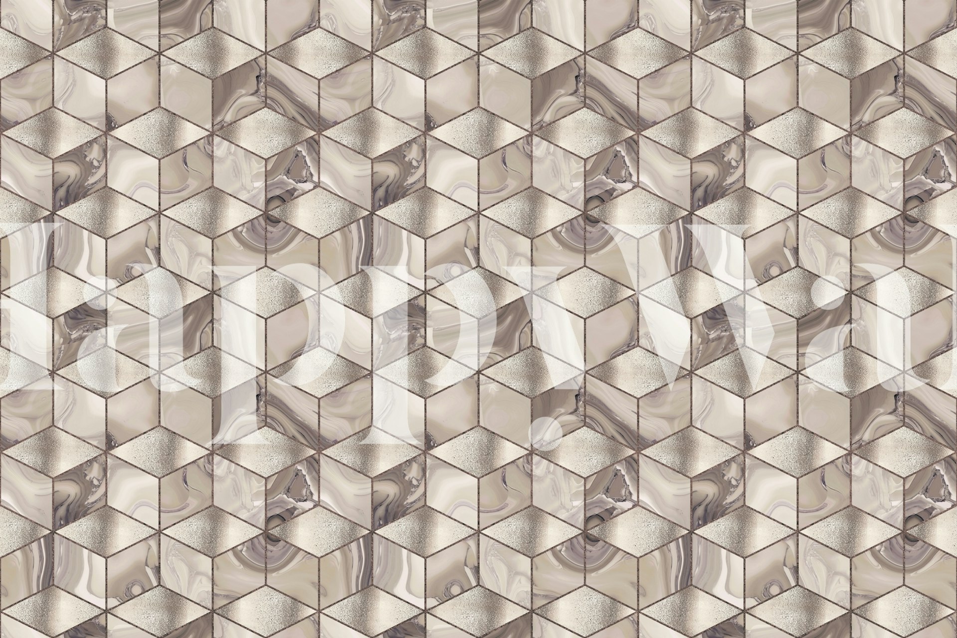 Cubics moderne 3D geometri marmormønster veggmaleri i rødme og kremfarger