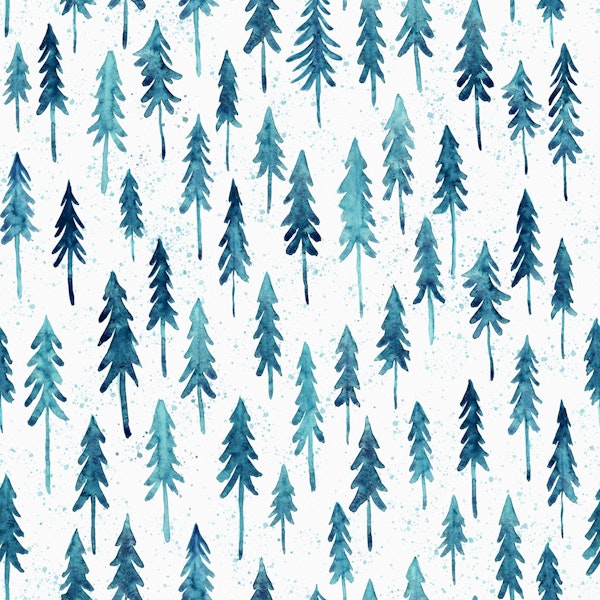 Watercolor Blue Pine Trees