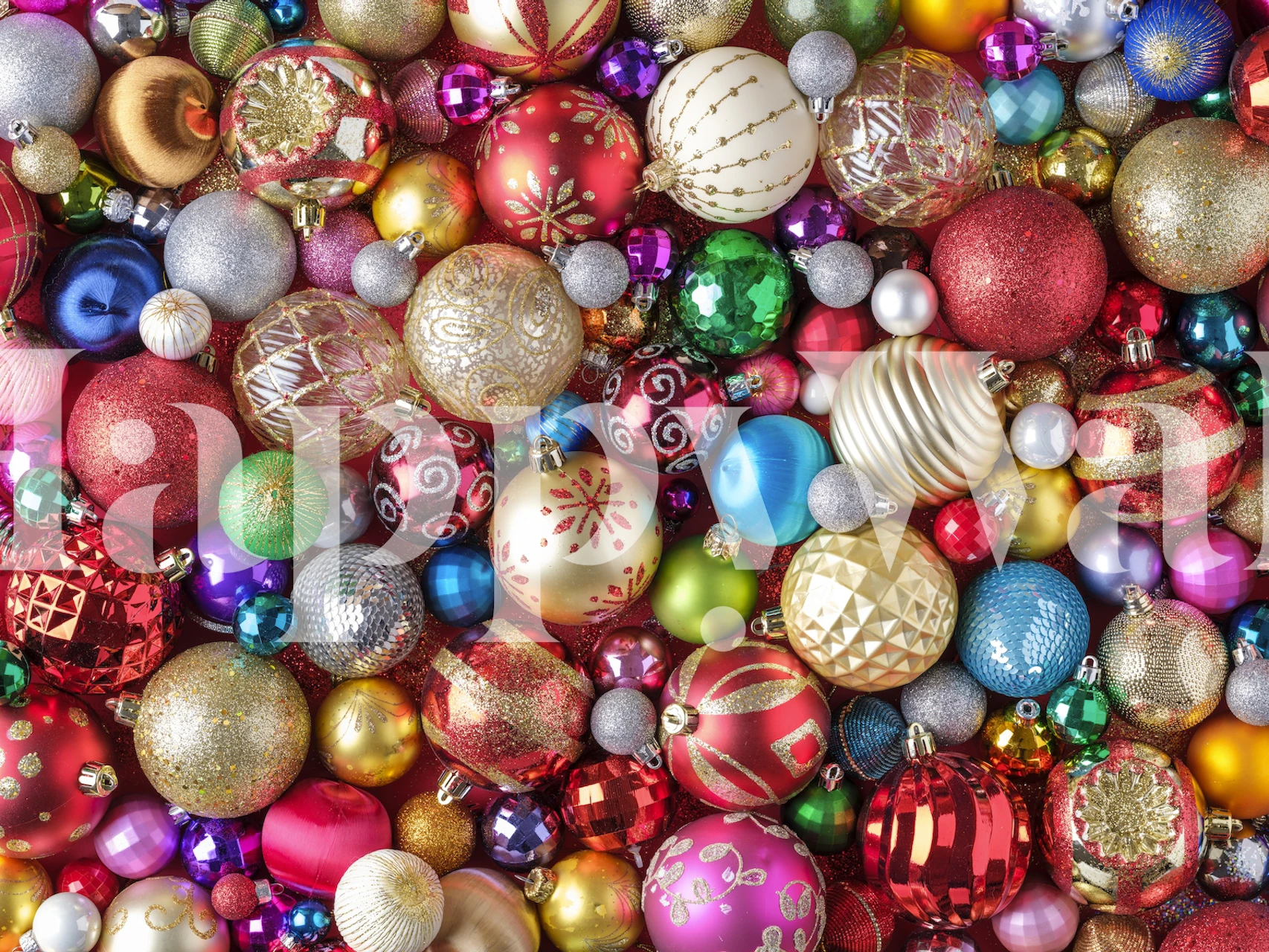 Colorful array of Christmas ornaments wall mural