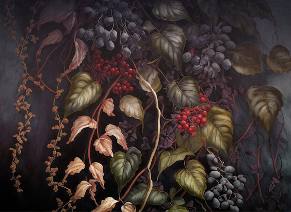 huge baroque winter leaves and berries